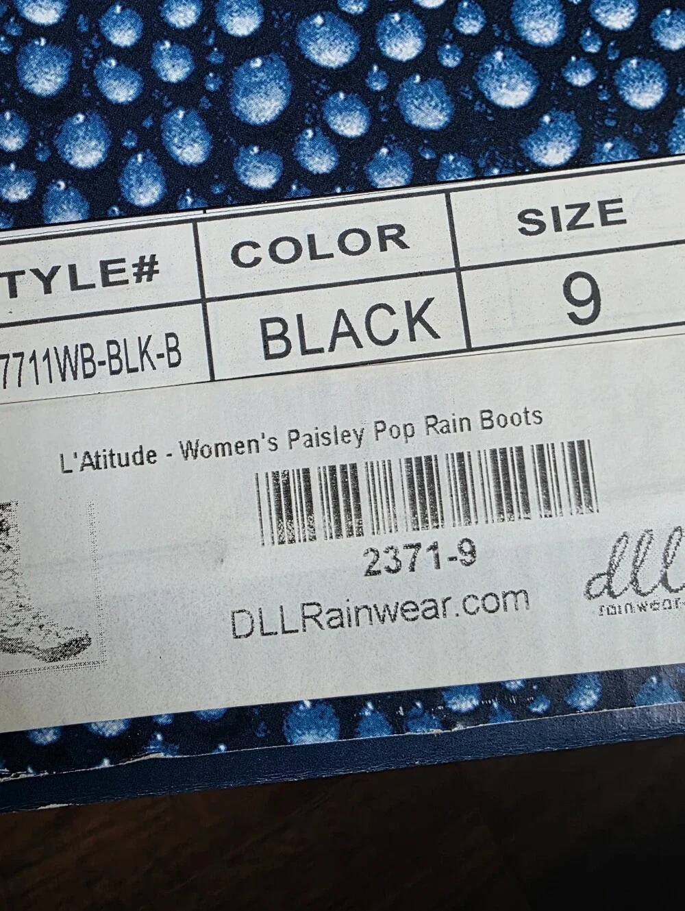 Women’s Black Paisley Rain Boots 9